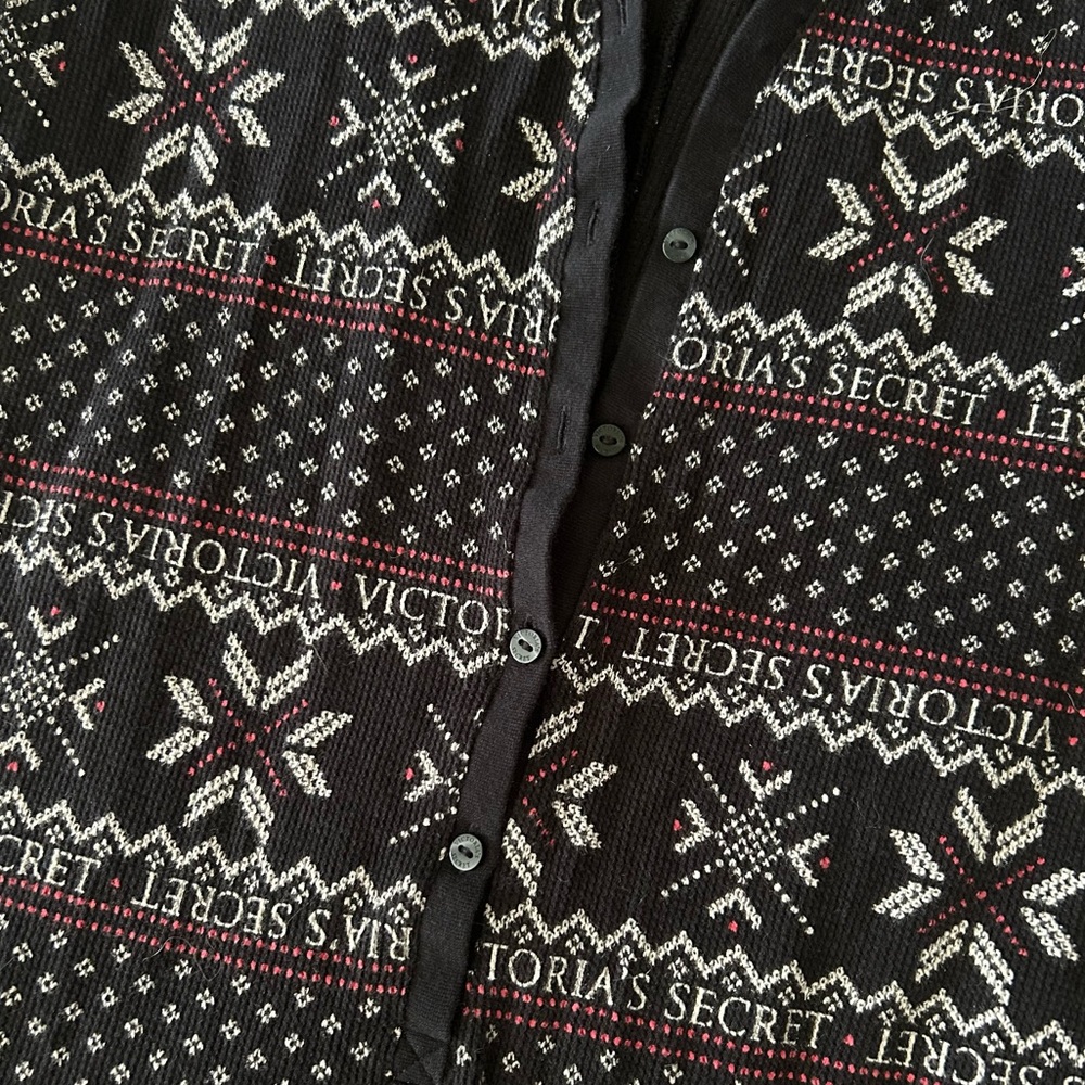 ๐ Victoria's Secret ๐ Stretch Knit Onsie Bodysuit Romper Black Fair Isle Accents - Picture 3 of 10